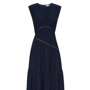 FRAME Gathered Seam Lace Inset Dress SIZE M